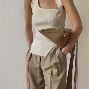 Cream/ White Asymmetrical Halter Rib Top